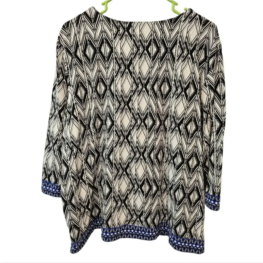 Alfred Dunner Crystal Embellished Square Neckline 3/4 Sleeve Top XL